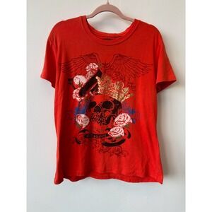 Vintage Y2K Old Skool Grunge Ed Hardy Affliction Rhinestone Style Red Top 1X